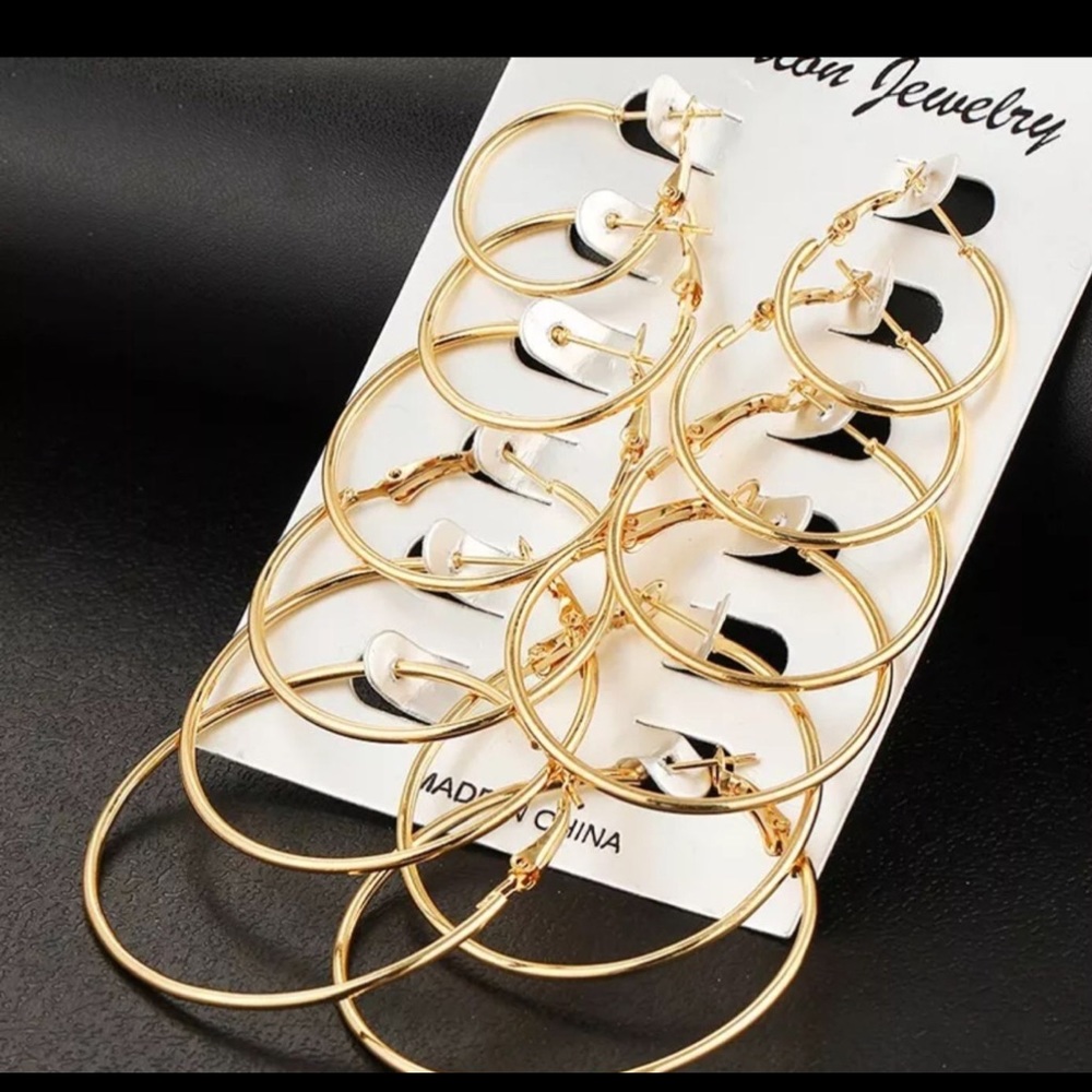 Hoop Earrings 6 pairs per card “new”